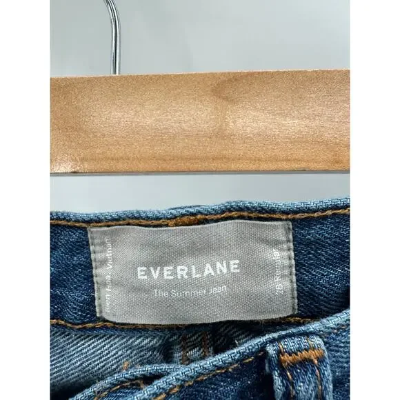 Everlane The Summer Medium Wash Blue Denim Busted Knee Jeans Women's Size 28 - Picture 6 of 9